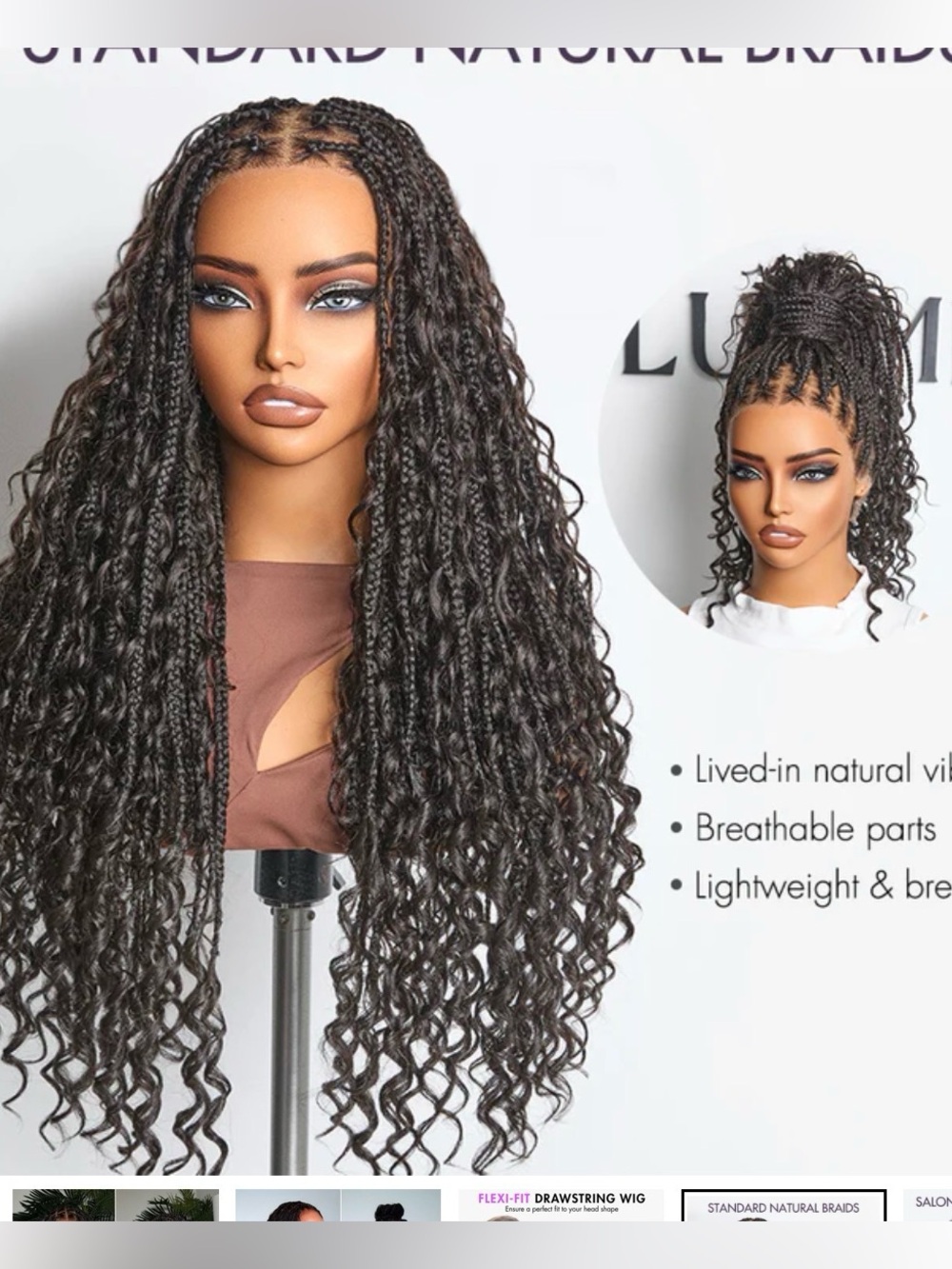 Luvme Readitress Light Weight Drawstring Cap Lace Knotless Boho Braided Wig